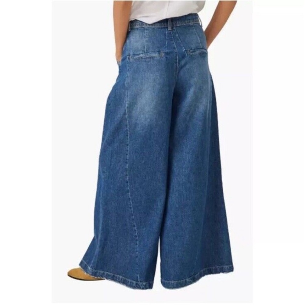 Free People Pleated High-Rise Wide Leg Jeans in Medium Blue - Picture 2 of 13